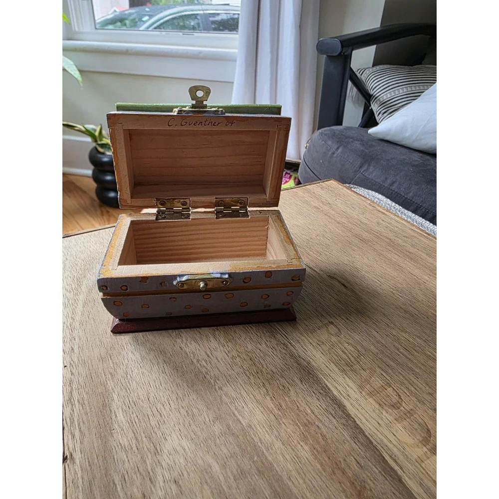 Artisan Hand-Painted Signed Wooden Keepsake Trinket Box Size 3